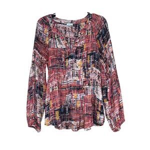 Spense Boho Babydoll Floaty Long Sleeve Top Geometric Whimsygoth Print Large